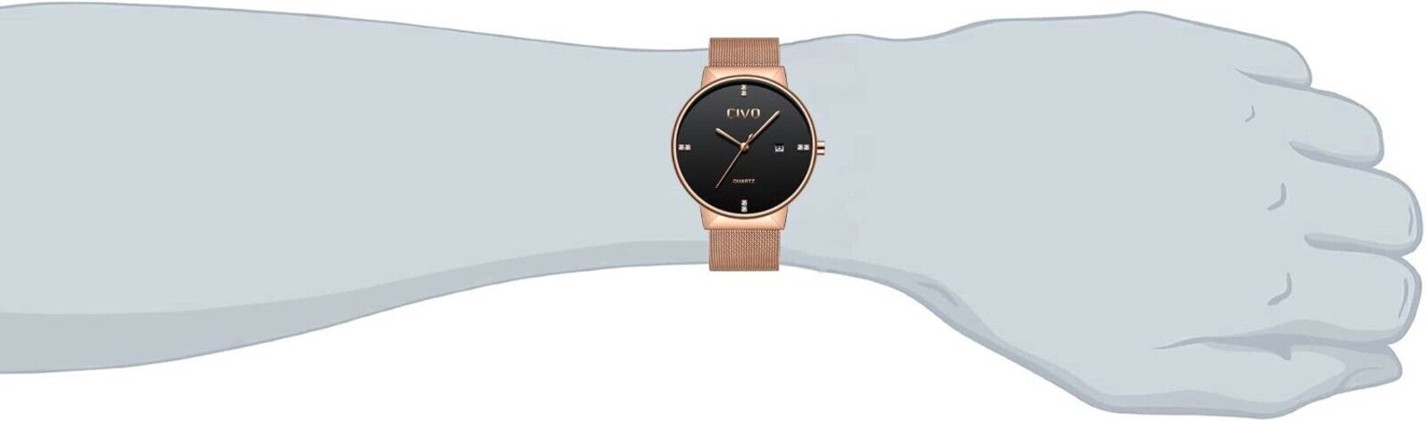 Men's Watch Stainless Steel Quartz Classic Business Wristwatch Waterproof Rose Gold 