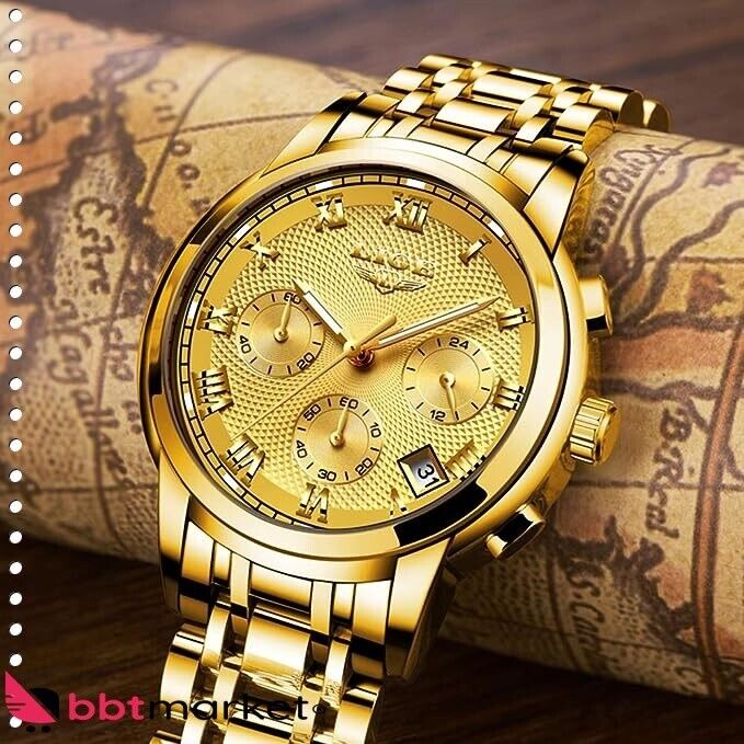 Men's Watches Sport Waterproof Stainless Steel Analog Quartz Chronograph Calendar