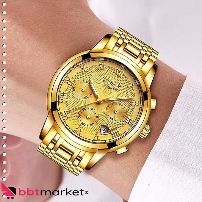 Men's Watches Sport Waterproof Stainless Steel Analog Quartz Chronograph Calendar