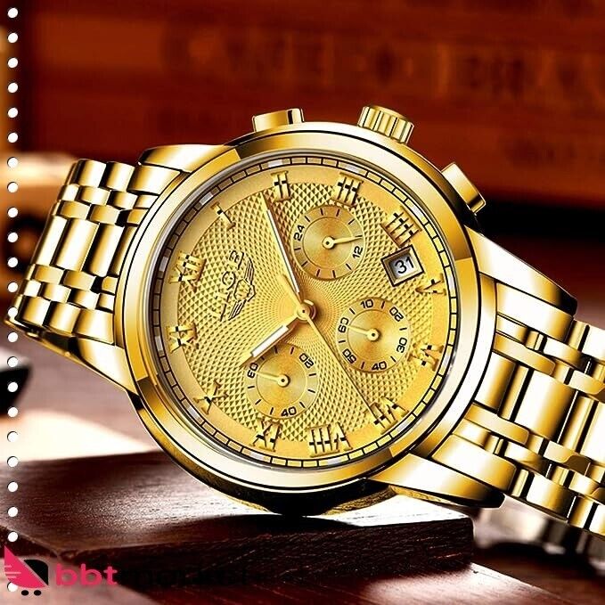 Men's Watches Sport Waterproof Stainless Steel Analog Quartz Chronograph Calendar
