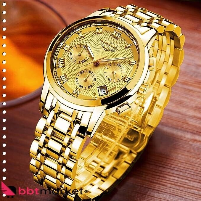 Men's Watches Sport Waterproof Stainless Steel Analog Quartz Chronograph Calendar