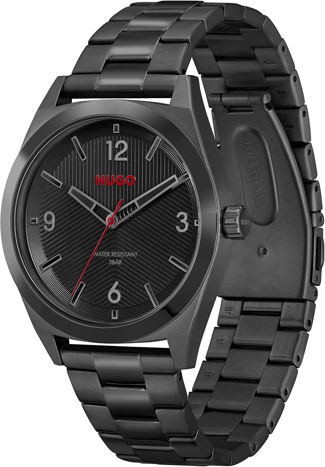 HUGO Analog Men's Wristwatch Quartz with Black Stainless Steel Black Quartz Movement 