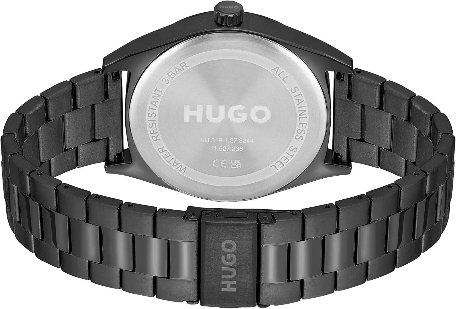 HUGO Analog Men's Wristwatch Quartz with Black Stainless Steel Black Quartz Movement 