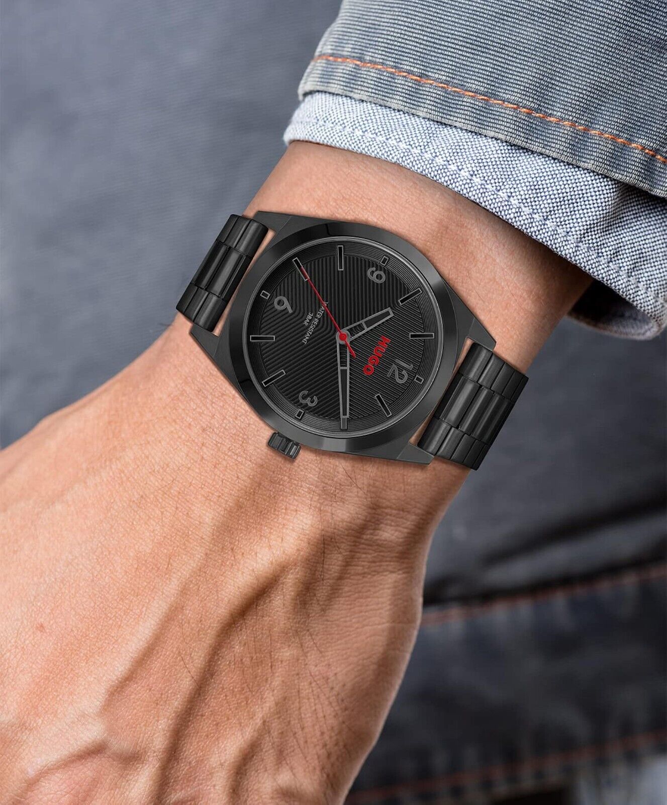 HUGO Analog Men's Wristwatch Quartz with Black Stainless Steel Black Quartz Movement 
