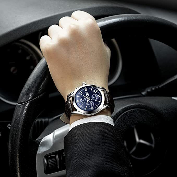 LIGE Men's Watches Leather Strap Analog Quartz Watch Waterproof Wristwatch Men 