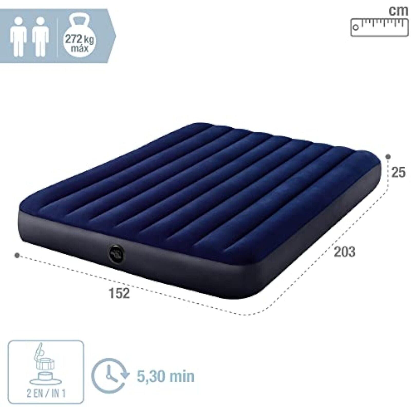 INTEX Classic Queen Luftbett Gästebett 203x152x25cm Bett + 2 Kissen + Handpumpe