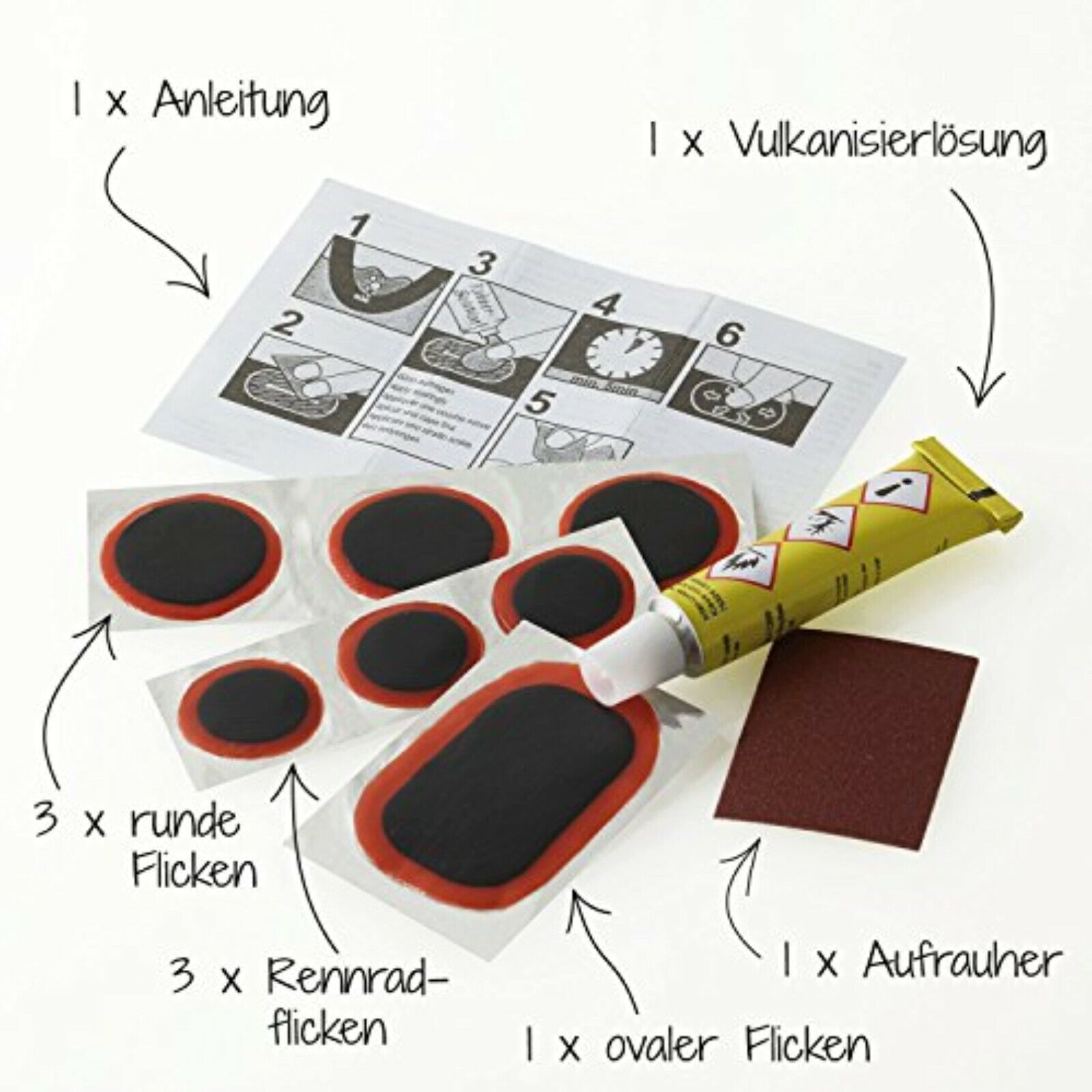 fahrrad flickzeug ohne kleber Fahrrad Flickzeug Set 9-teilig – Schlauchflicken & Vulkanisier Reparat