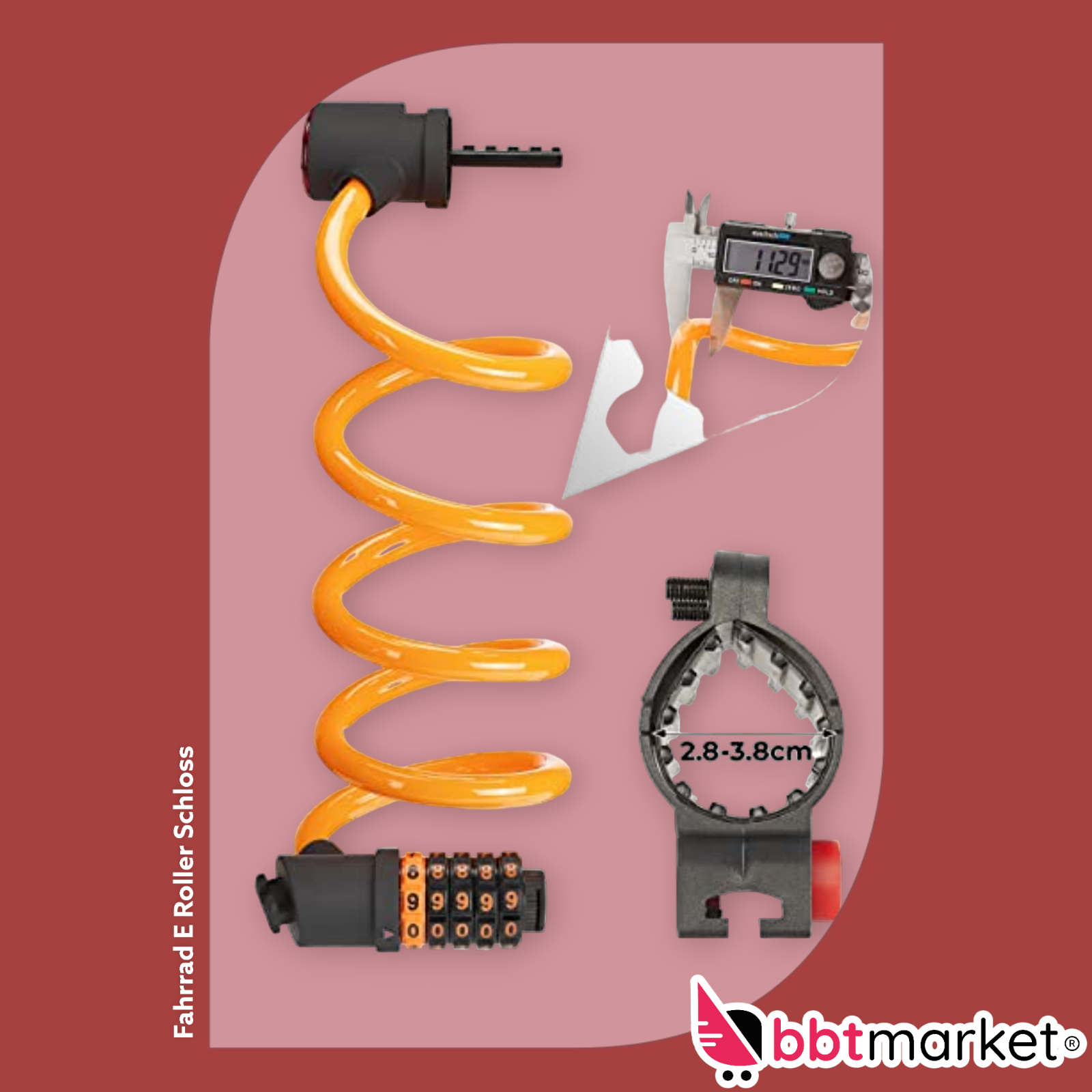 Bicycle E Scooter Lock, Rear Light Combination Lock Bicycle Lock 1.2m Steel Cable 
