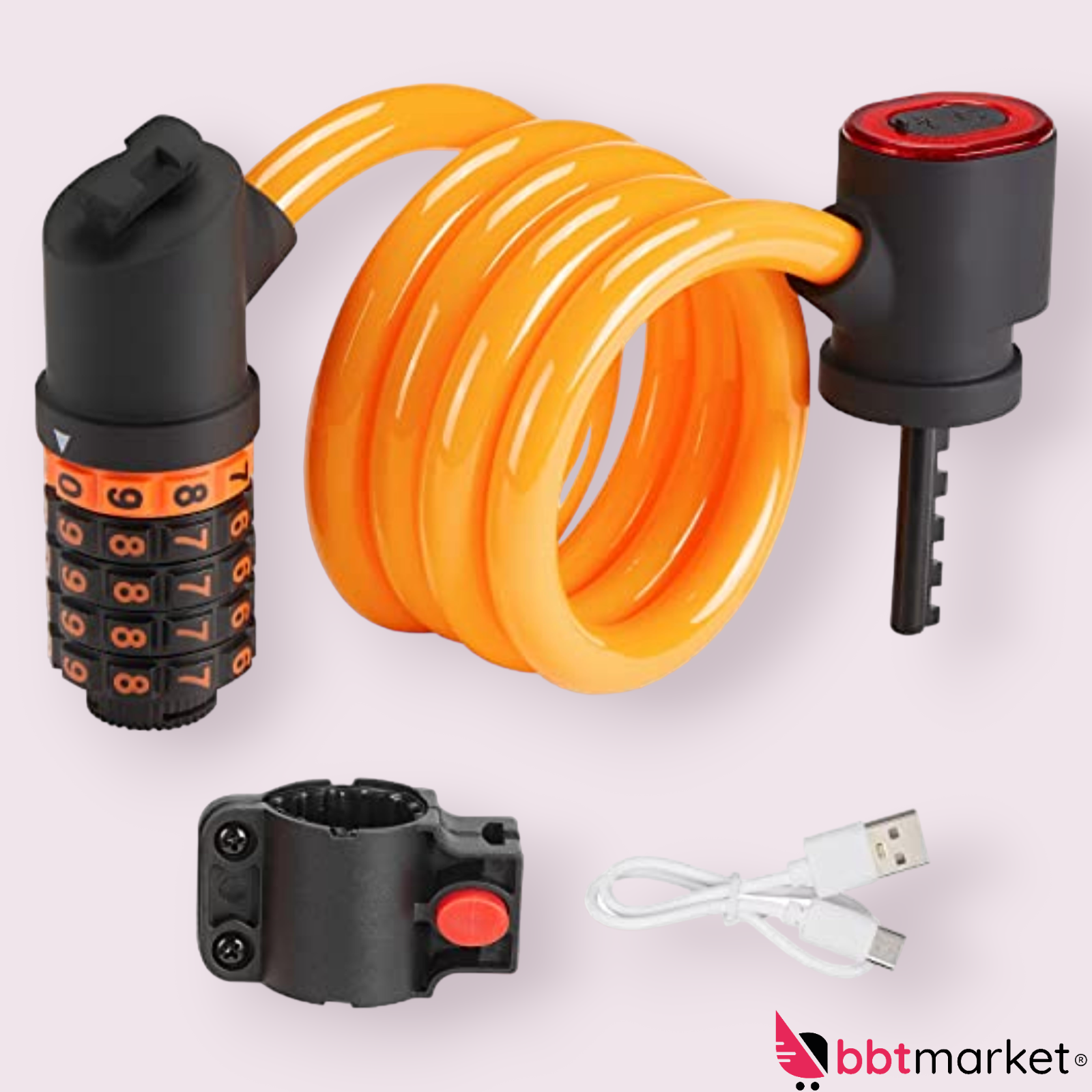 Bicycle E Scooter Lock, Rear Light Combination Lock Bicycle Lock 1.2m Steel Cable 