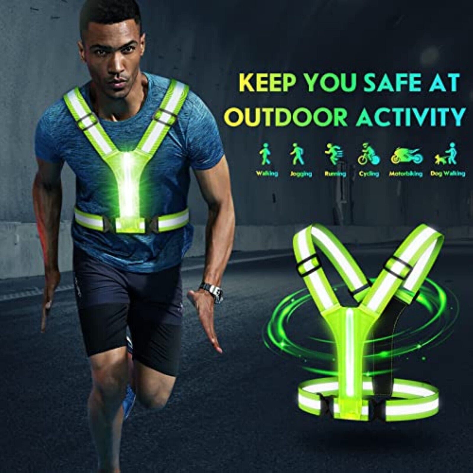 Simket LED Reflective Running Vest with Light, USB Rechargeable Reflective Vest 