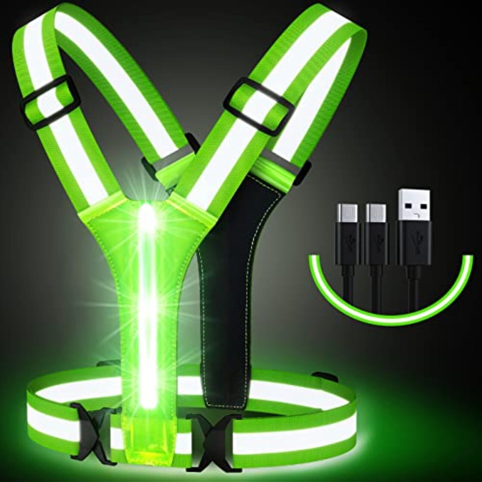 Simket LED Reflective Running Vest with Light, USB Rechargeable Reflective Vest 