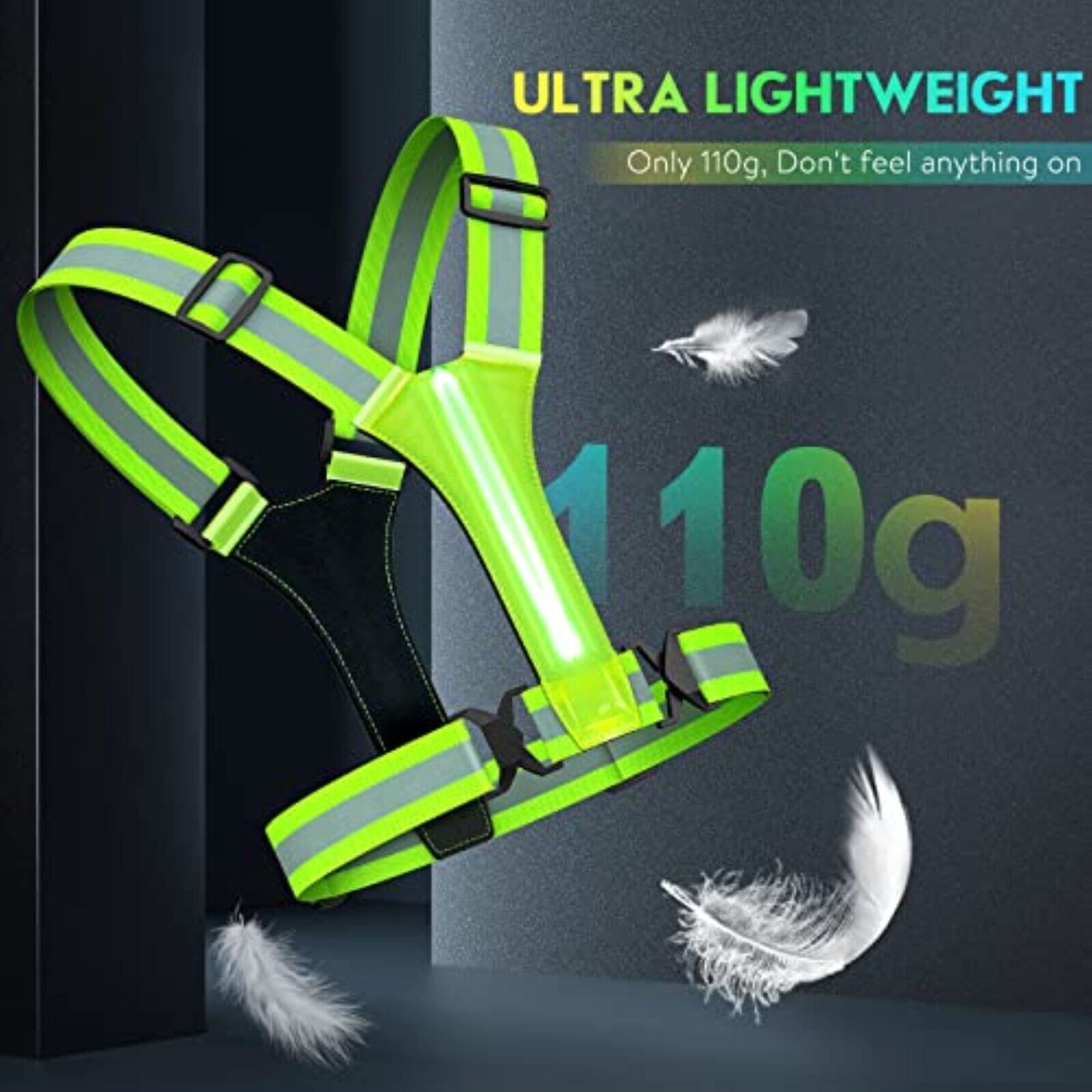 Simket LED Reflective Running Vest with Light, USB Rechargeable Reflective Vest 