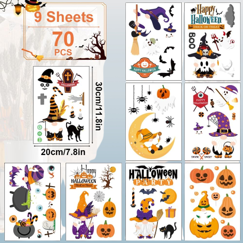 Halloween Window Clings Static Self-Adhesive Reusable Stickers 70PCS