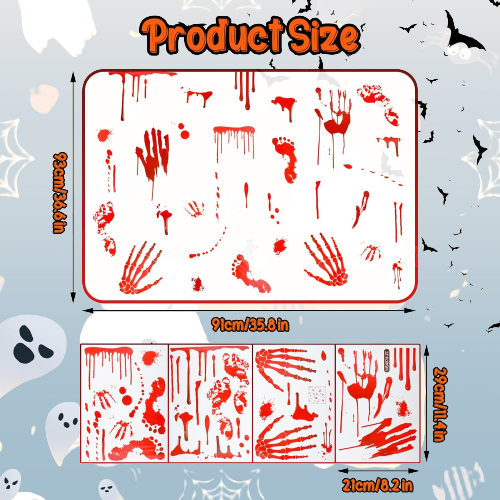 Halloween Window Clings, 4 Sheets 35 PCS Halloween Bloody Window Stickers-NEW