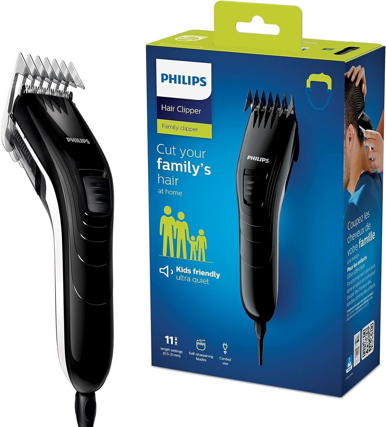 Philips Haarschneider 11 Längeneinstellungen Stahlklingen Kabel QC5115/15 folie