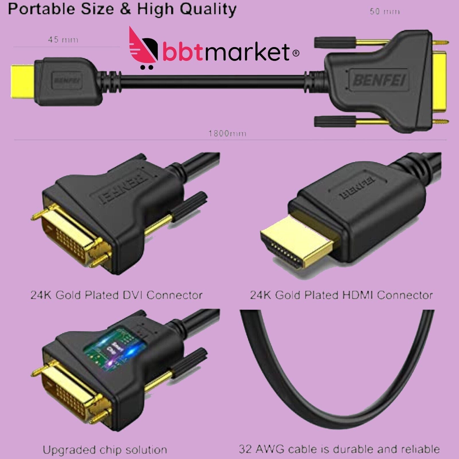 HDMI - DVI (DVI - HDMI) cable high speed FULL HD 1080p PC monitor projector TV new 