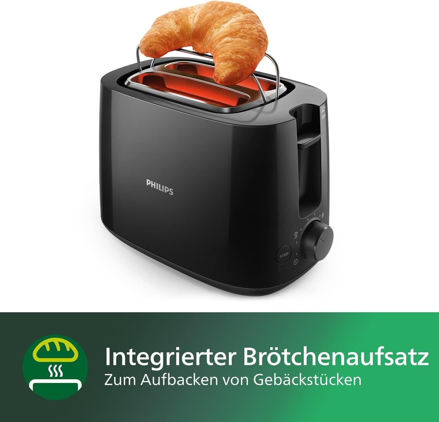 Philips Toaster – 2 Toastschlitze, 8 Stufen Brötchenaufsatz, Auftaufunktion neu
