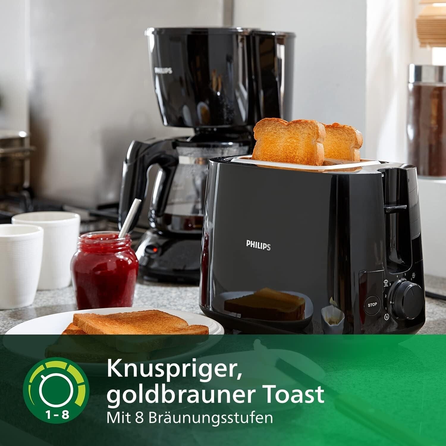 Philips Toaster – 2 Toastschlitze, 8 Stufen Brötchenaufsatz, Auftaufunktion neu