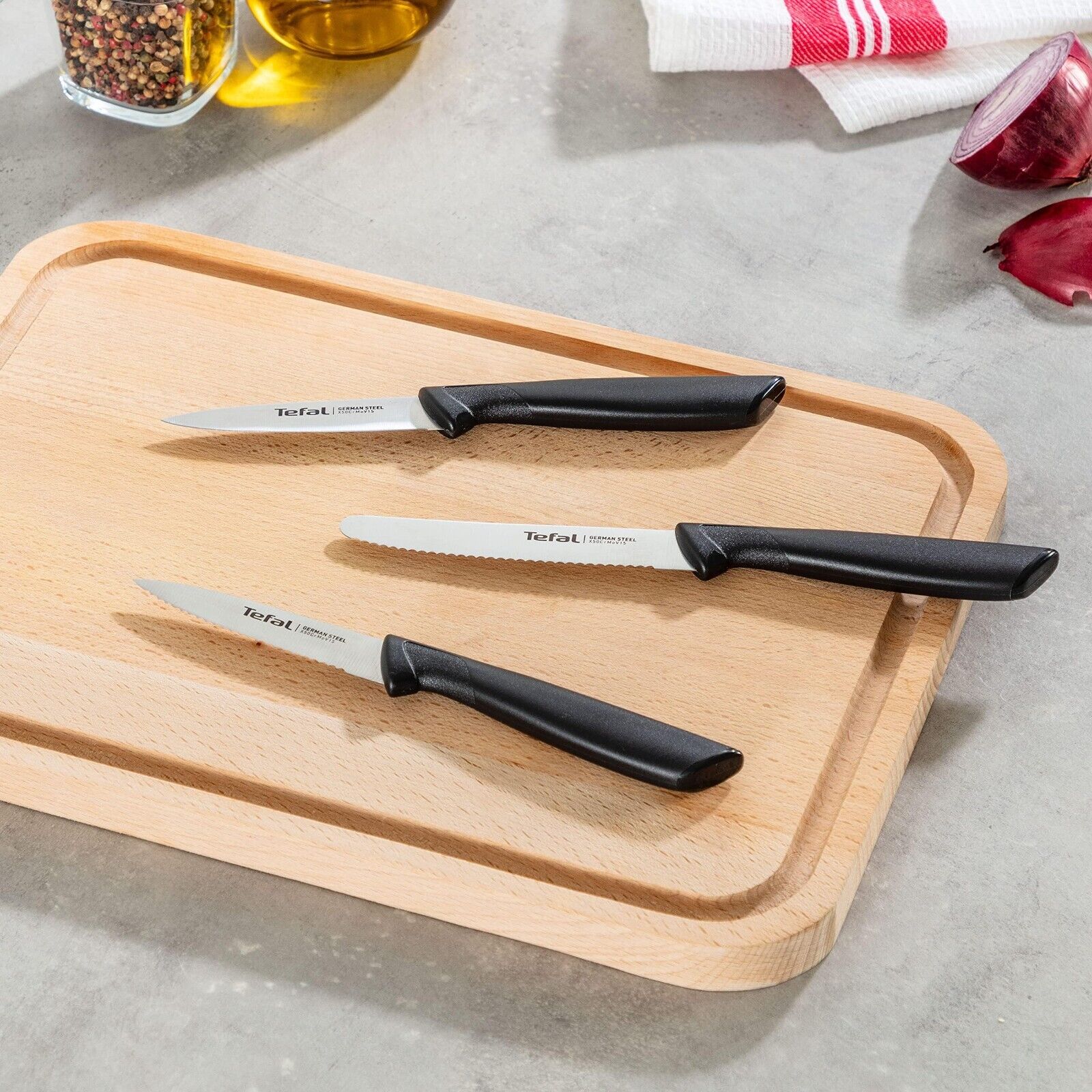 Tefal K2733S Colorfood 3-piece knife set | Utility knife/serrated paring knife 