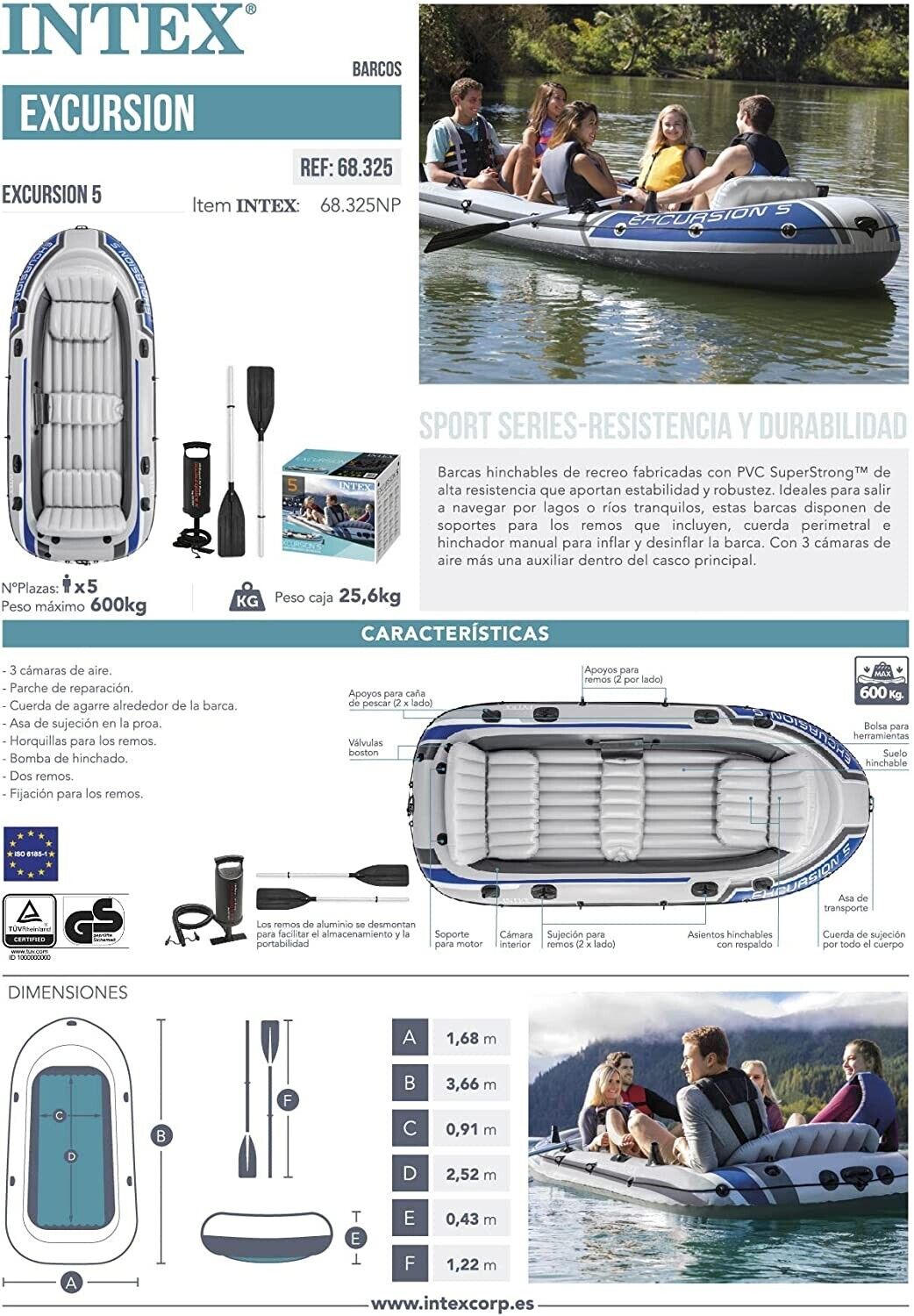 INTEX Excursion 5 Set Schlauchboot mit Paddel - 366 x 168 x 43 cm 4-teilig neu