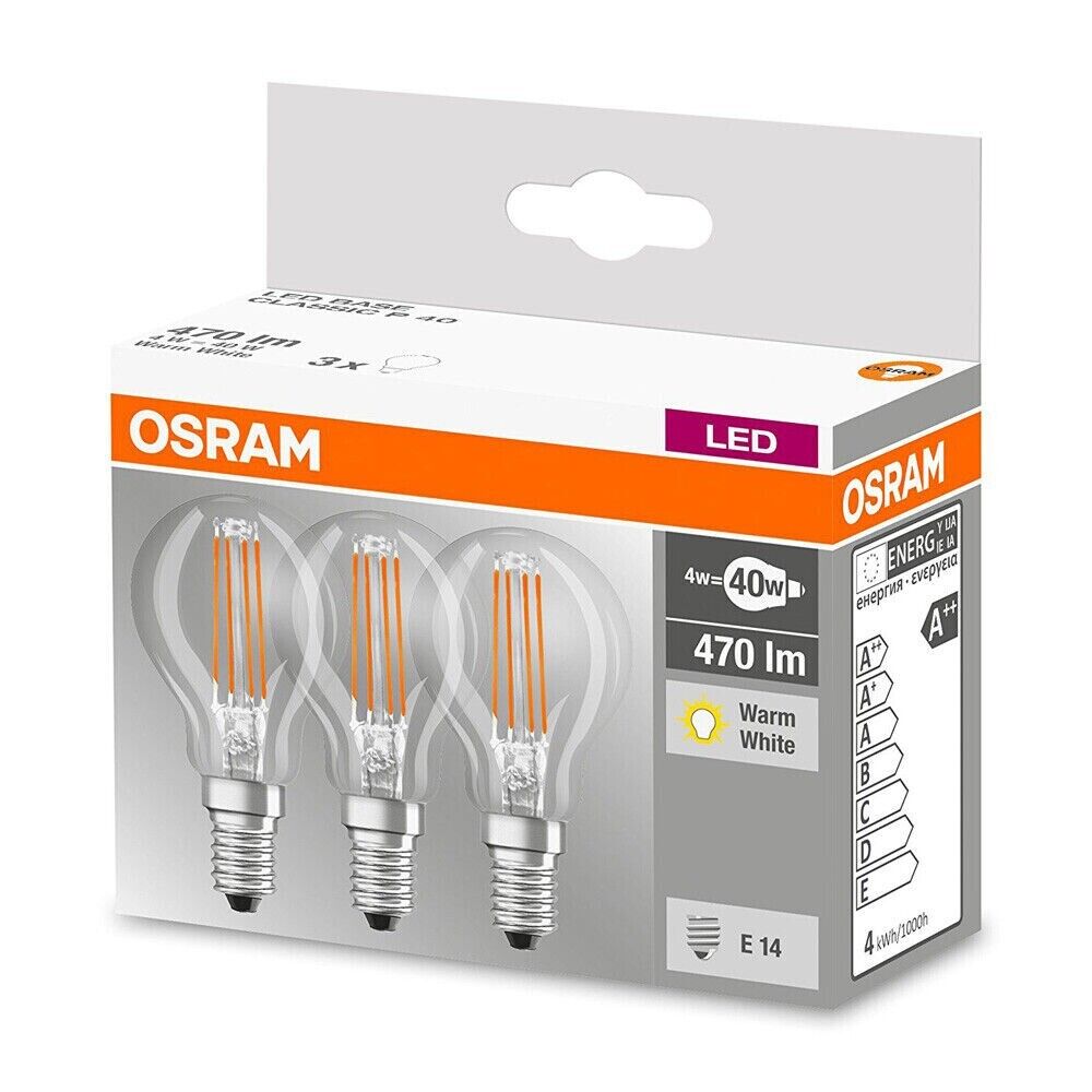 3 x Osram LED BASE P40 E14 Filament 4W Tropfen 4000K Cool White wie 40W