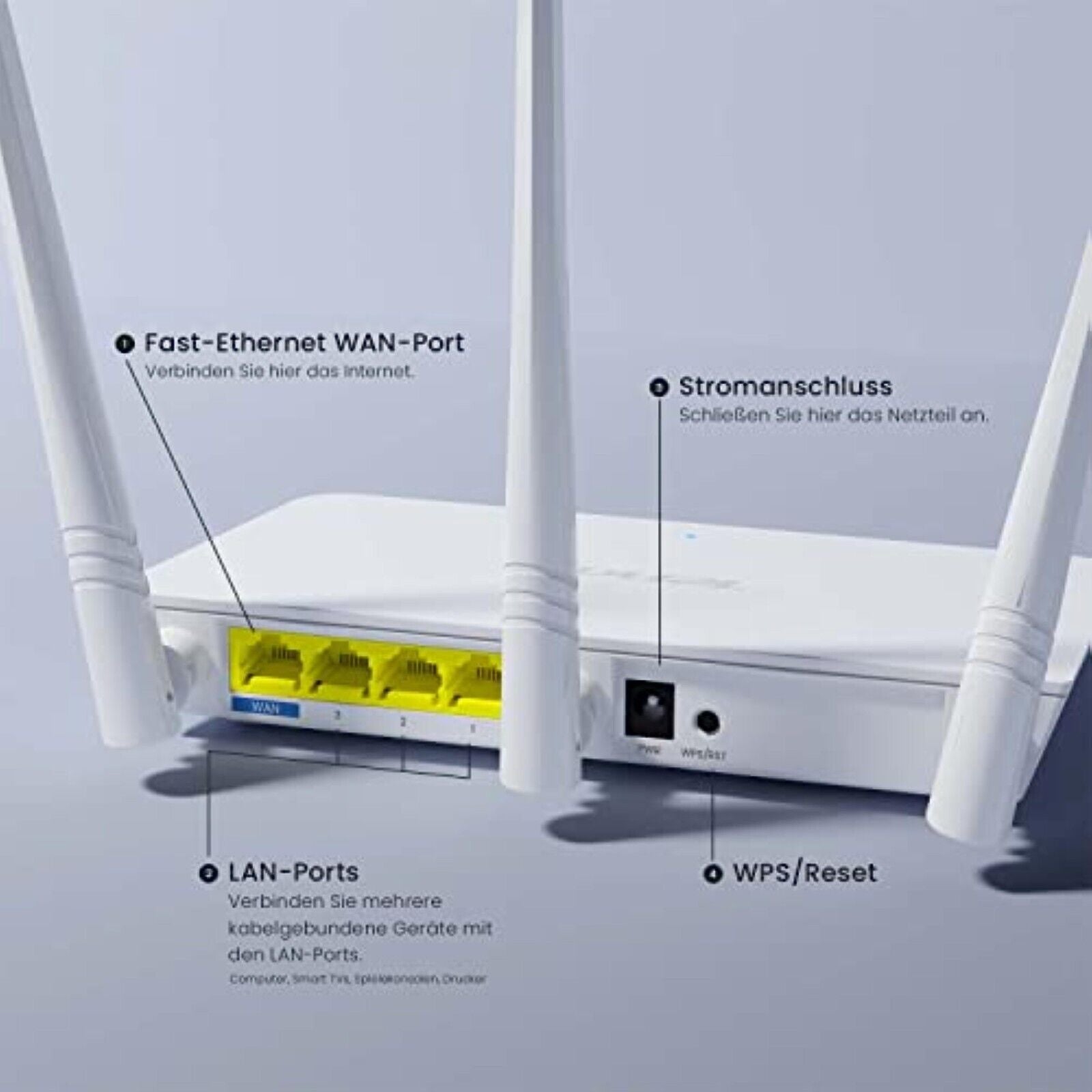 Tenda F3 WLAN Router 2,4GHz 300Mbps 3* LAN Ports 3*5dBi Antennen WPS-Taste Weiß✅