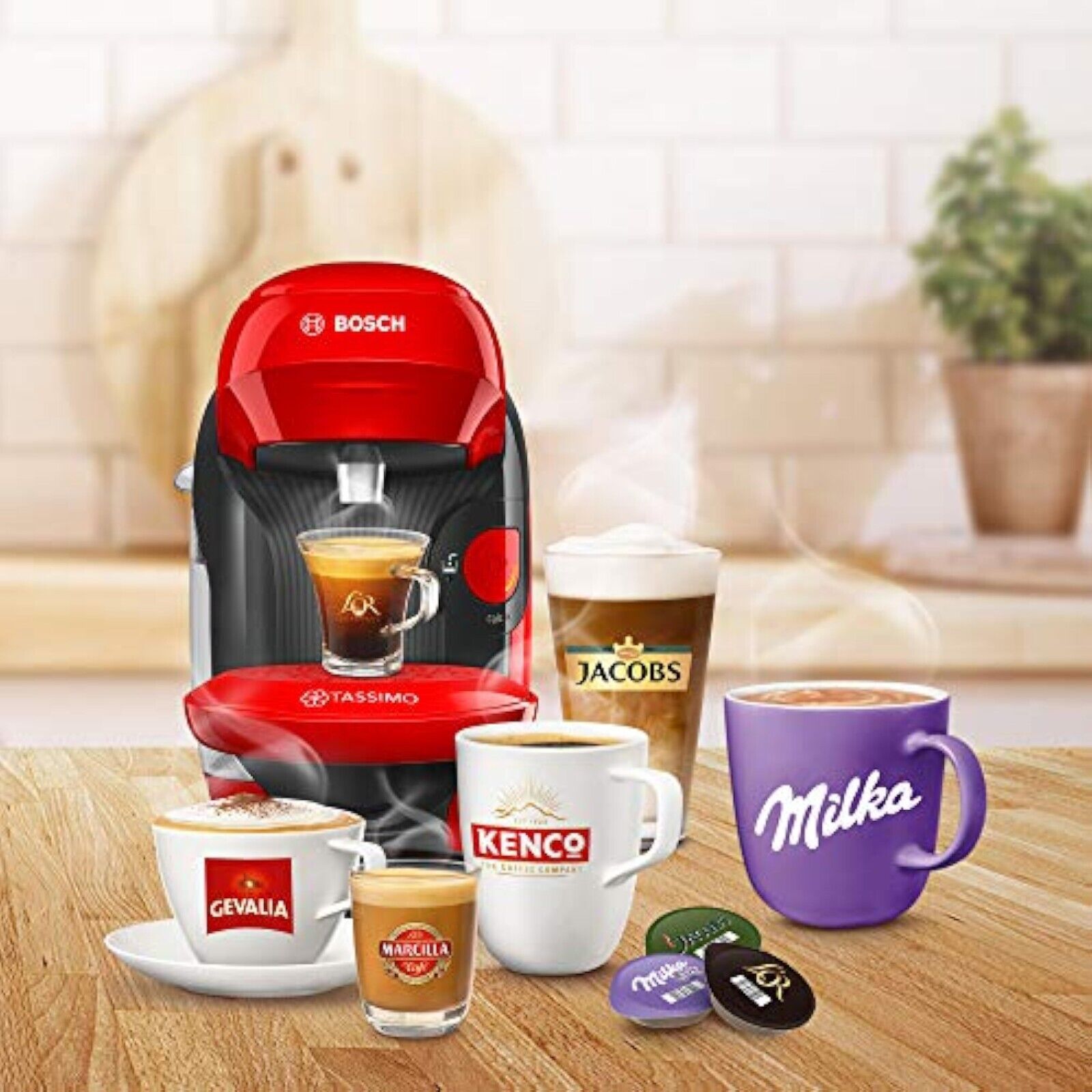 BOSCH Style TAS1103 rot Tassimo Kapselmaschine Intellibrew LED-Bedienfeld