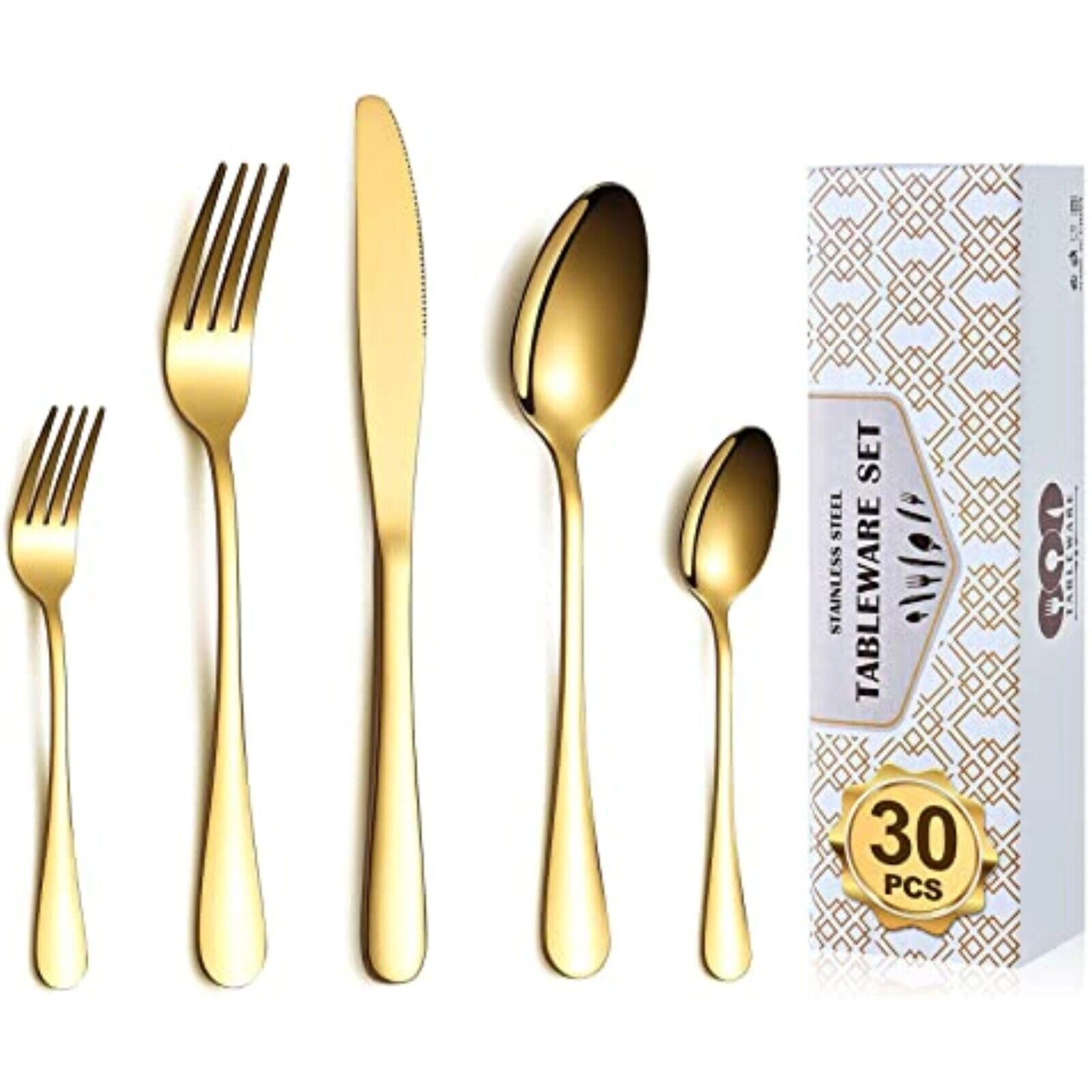Golden Besteckset aus Edelstahl,30 -teiliges für 6 Personen, für Küche/Restauran