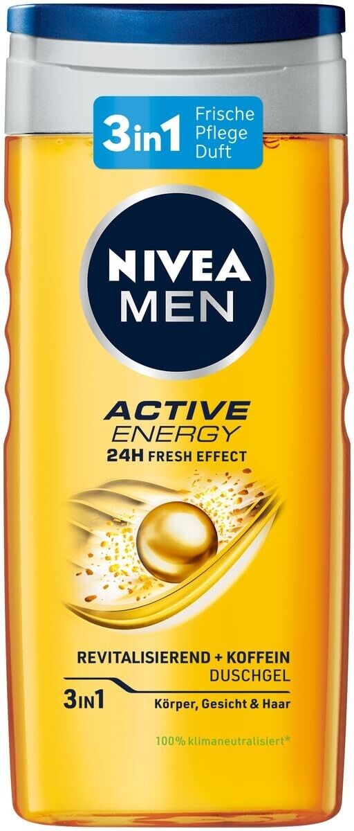 NIVEA MEN Active Energy Duschgel, 24h Frische-Effekt, Duschgel mit Koffein 250ml