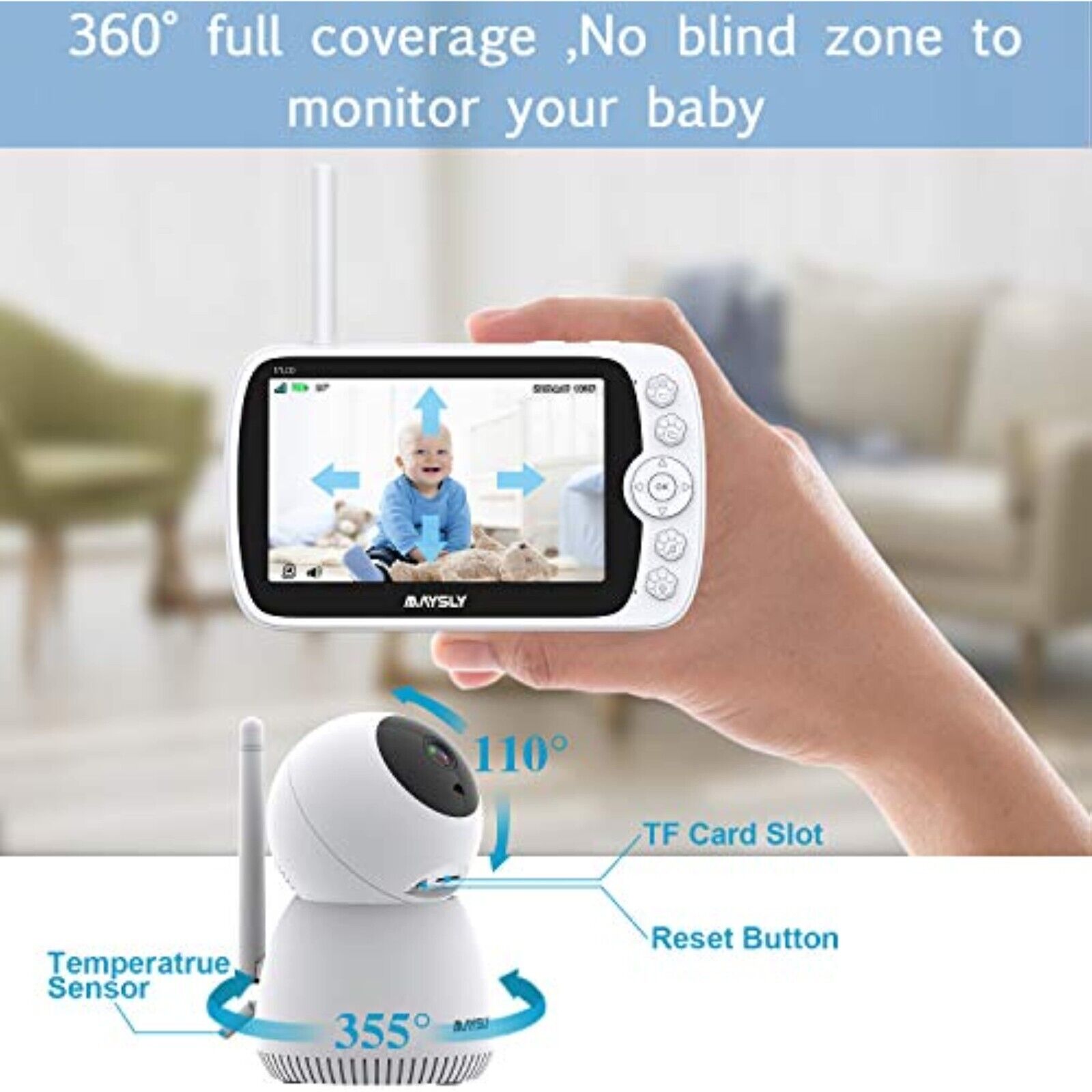 Video-Babyphone mit Kamera, 1080P Video Babyphone mit Kamera und Audio, 5,0"TFT