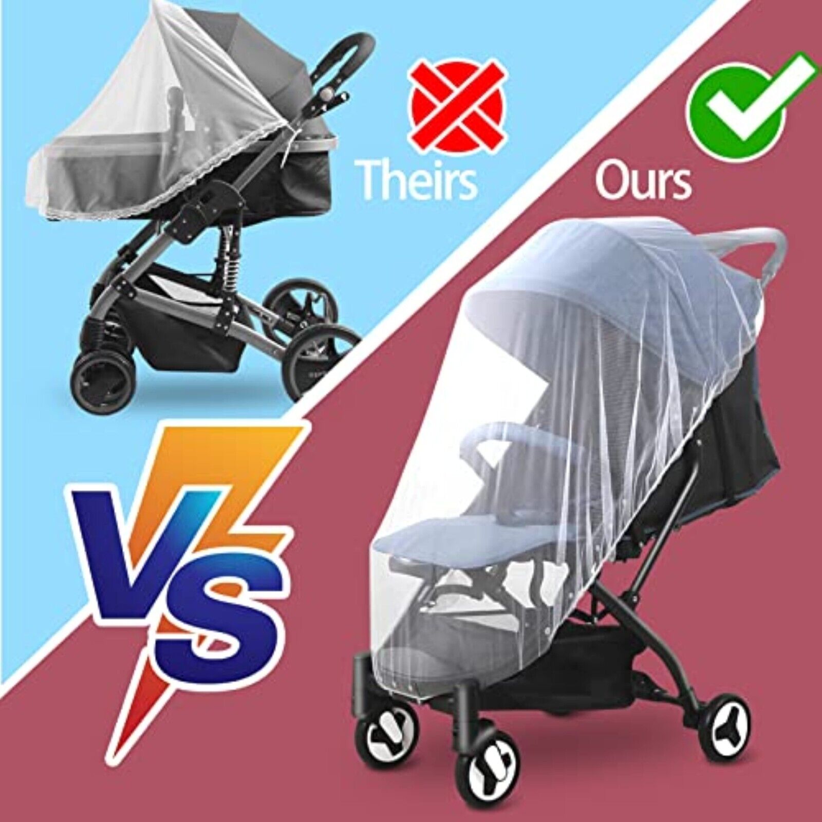 2-Stück Insektenschutz Universal Mückennetz für Kinderwagen Autositz Buggy