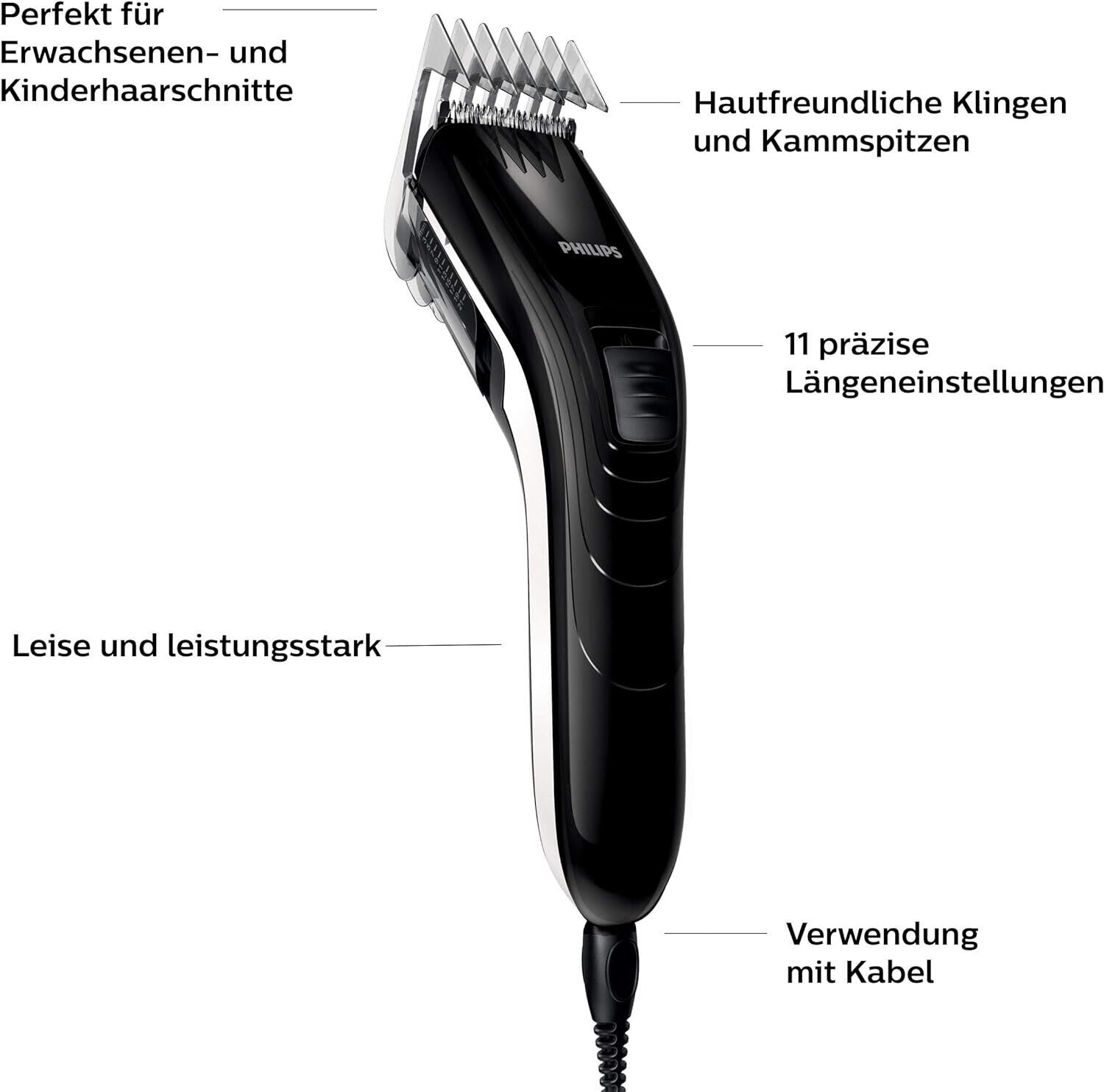 Philips Haarschneider 11 Längeneinstellungen Stahlklingen Kabel QC5115/15 folie