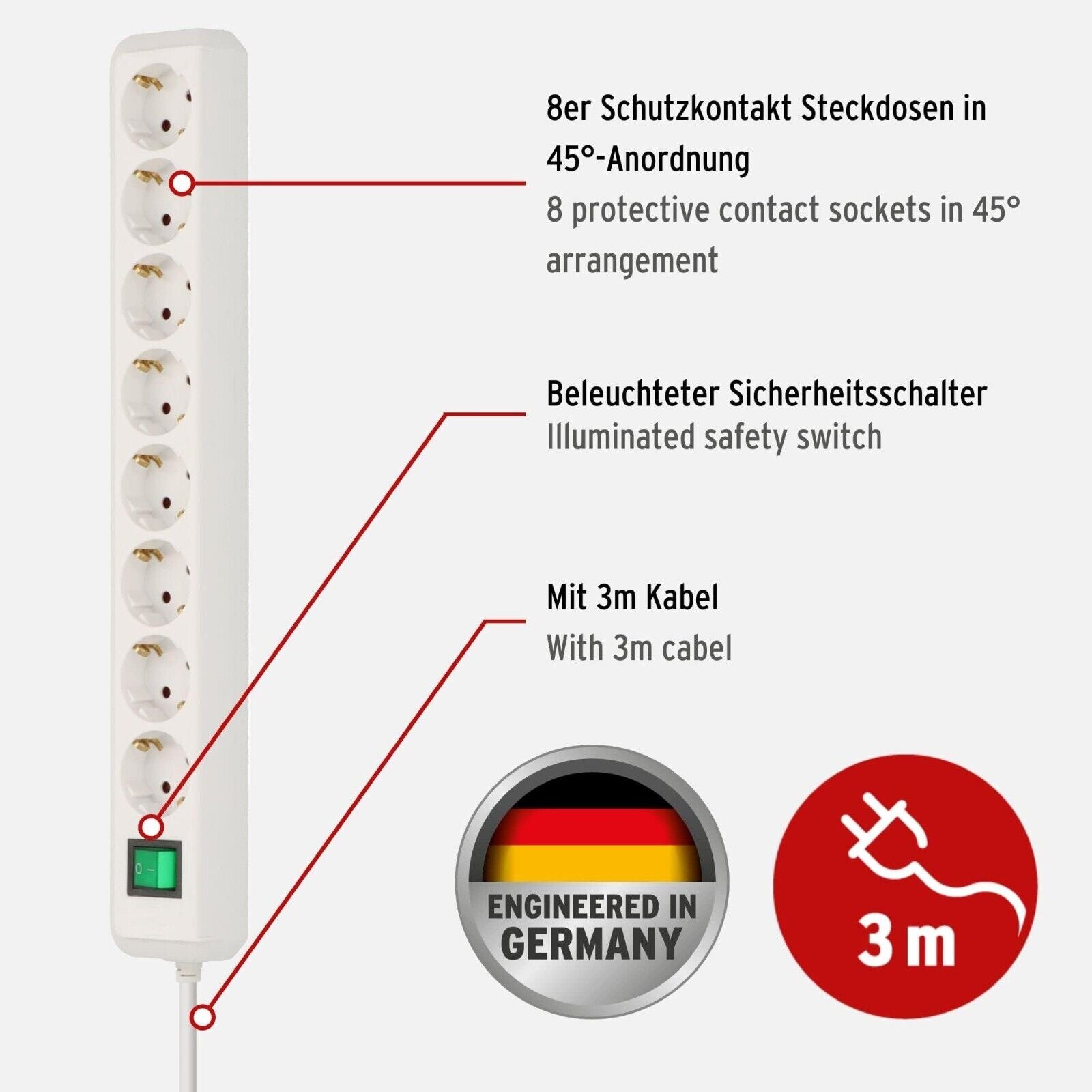 Brennenstuhl Eco-Line Steckdosenleiste 6-fach Überspannungsschutz Steckerleiste