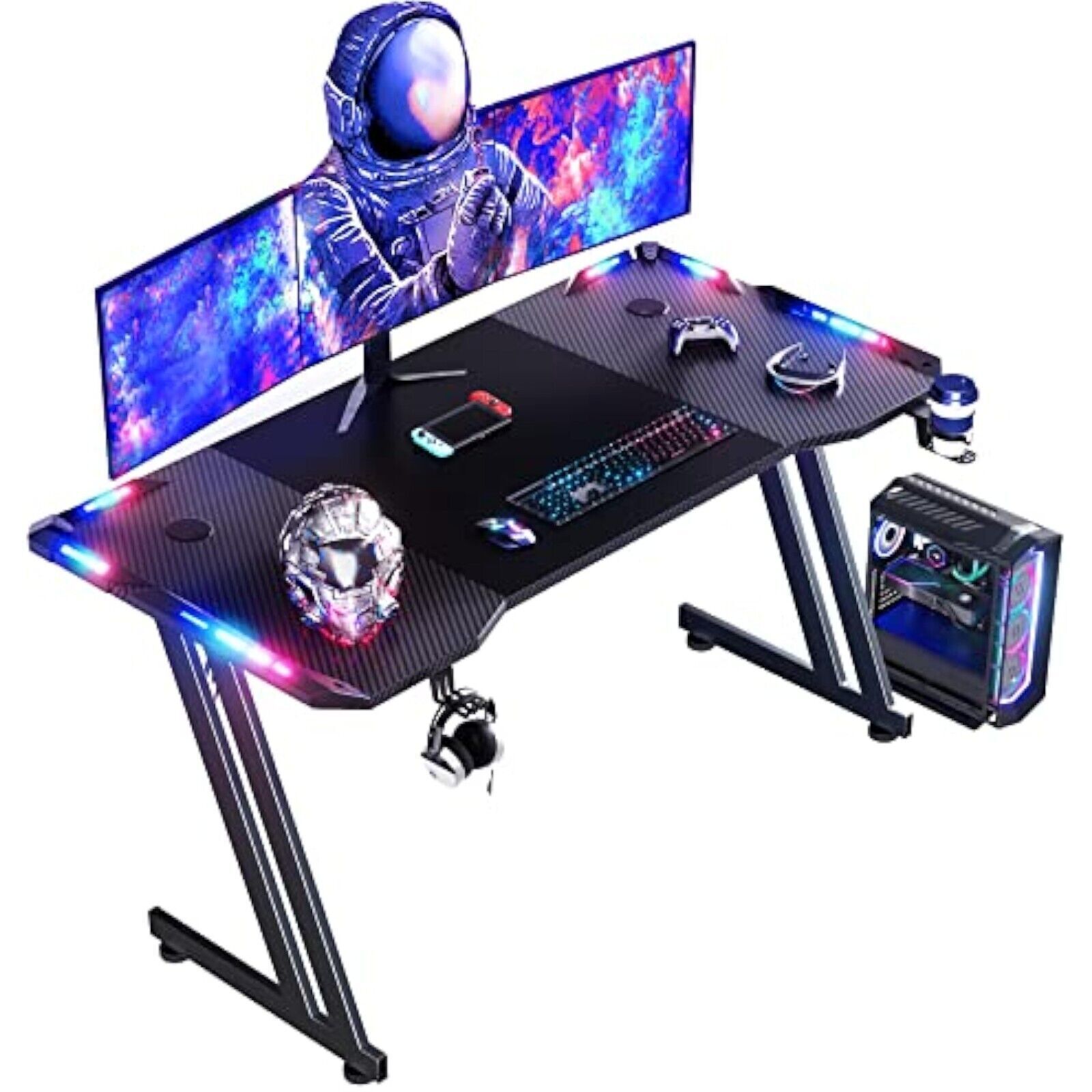 120/140/160cm RGB Gaming Schreibtisch LED Gamer Computertisch Arbeitstisch