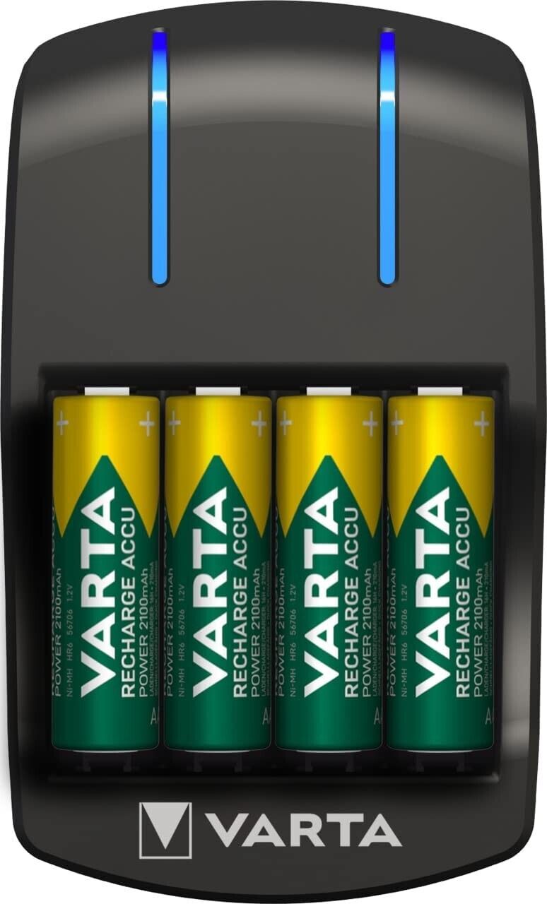 VARTA Wiederaufladbar 4 Stück Akku AA Batterien 2100mAh mit Batterieladegerät