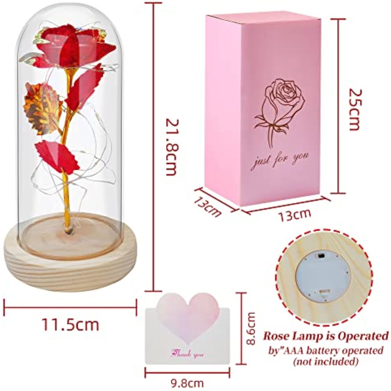 LED Ewige Rose im Glas für Frauen Valentinstag Geschenk Schöne undDas Biest Rose
