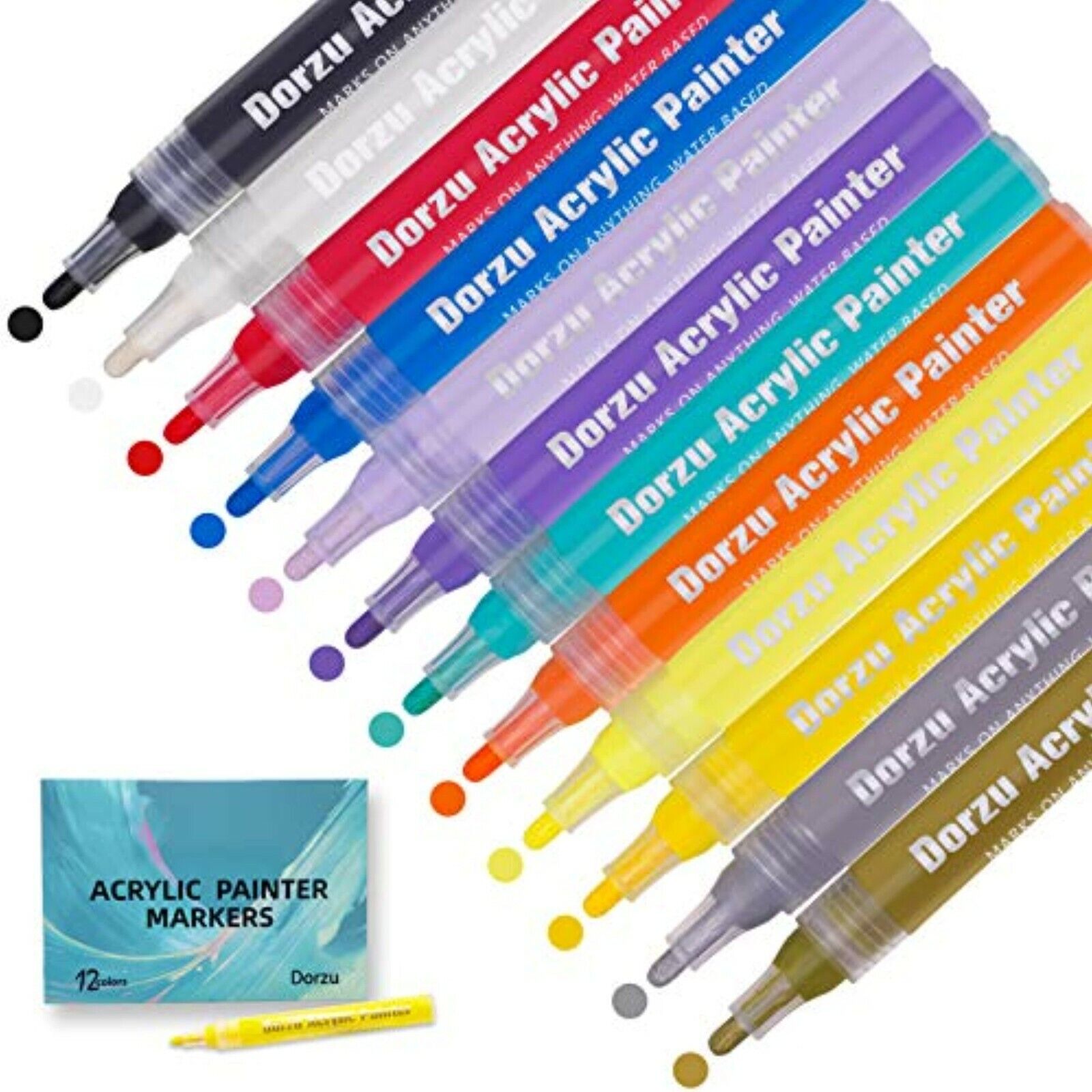Acrylstifte Marker, Stifte Set mit 12 Farben Acrylfarben Marker Wasserfest