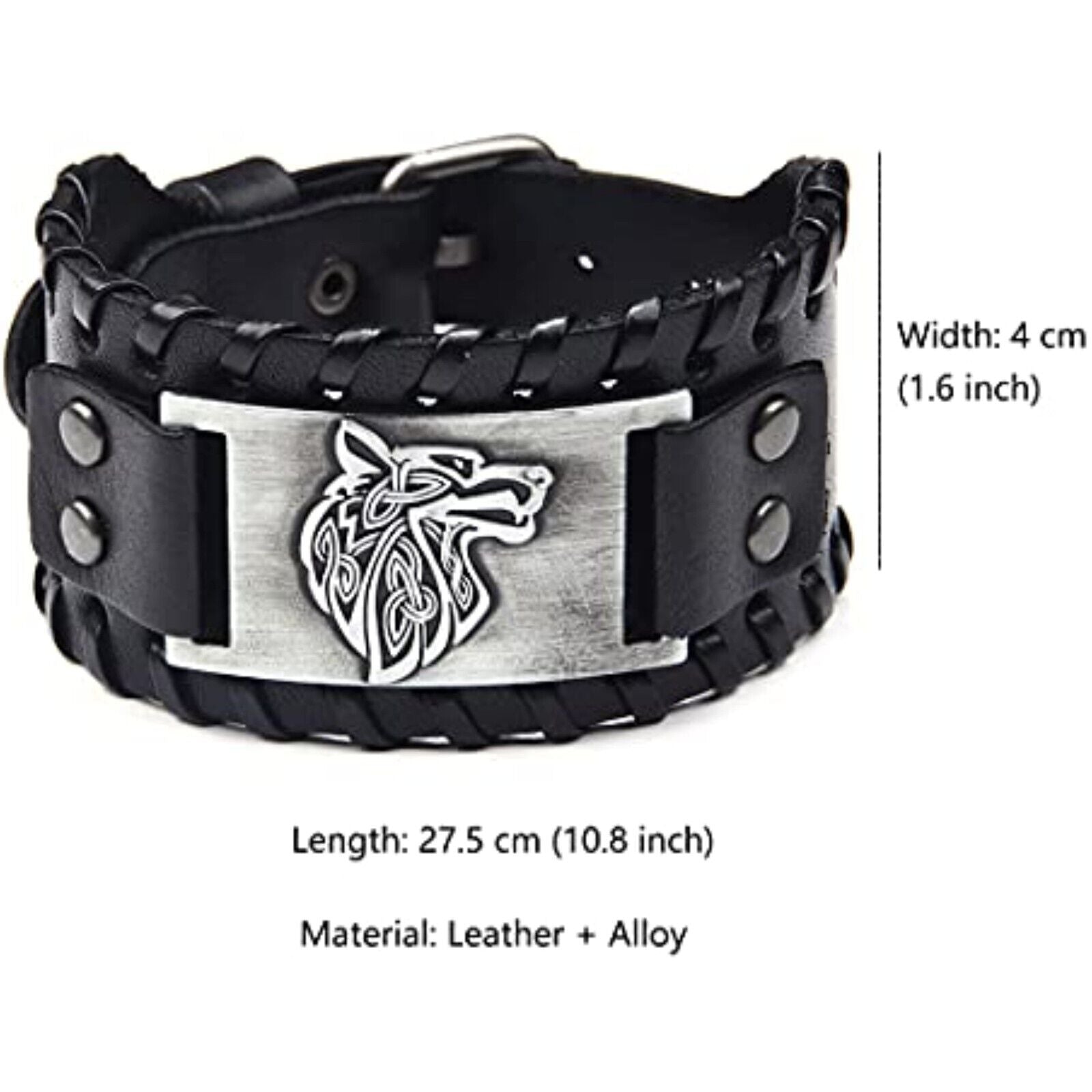 🪓🪓 Herren Wikinger Armband Lederarmband Schwarz Männer Viking Breit Biker Wolf