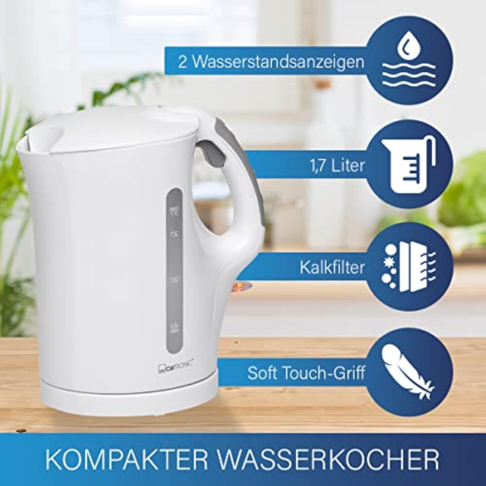 Clatronic Wasserkocher, Kettle, Wasserkocher 1,7 Liter, Camping Wasserkocher neu