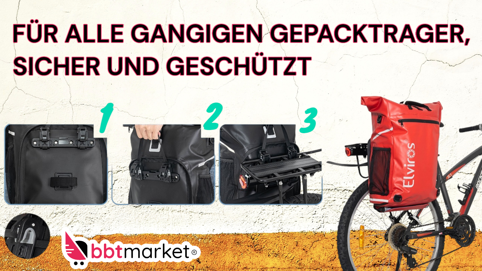 3 in 1 Fahrradtasche Gepäckträger Rucksack Notebooktasche 27L E-Bike Wasserdicht