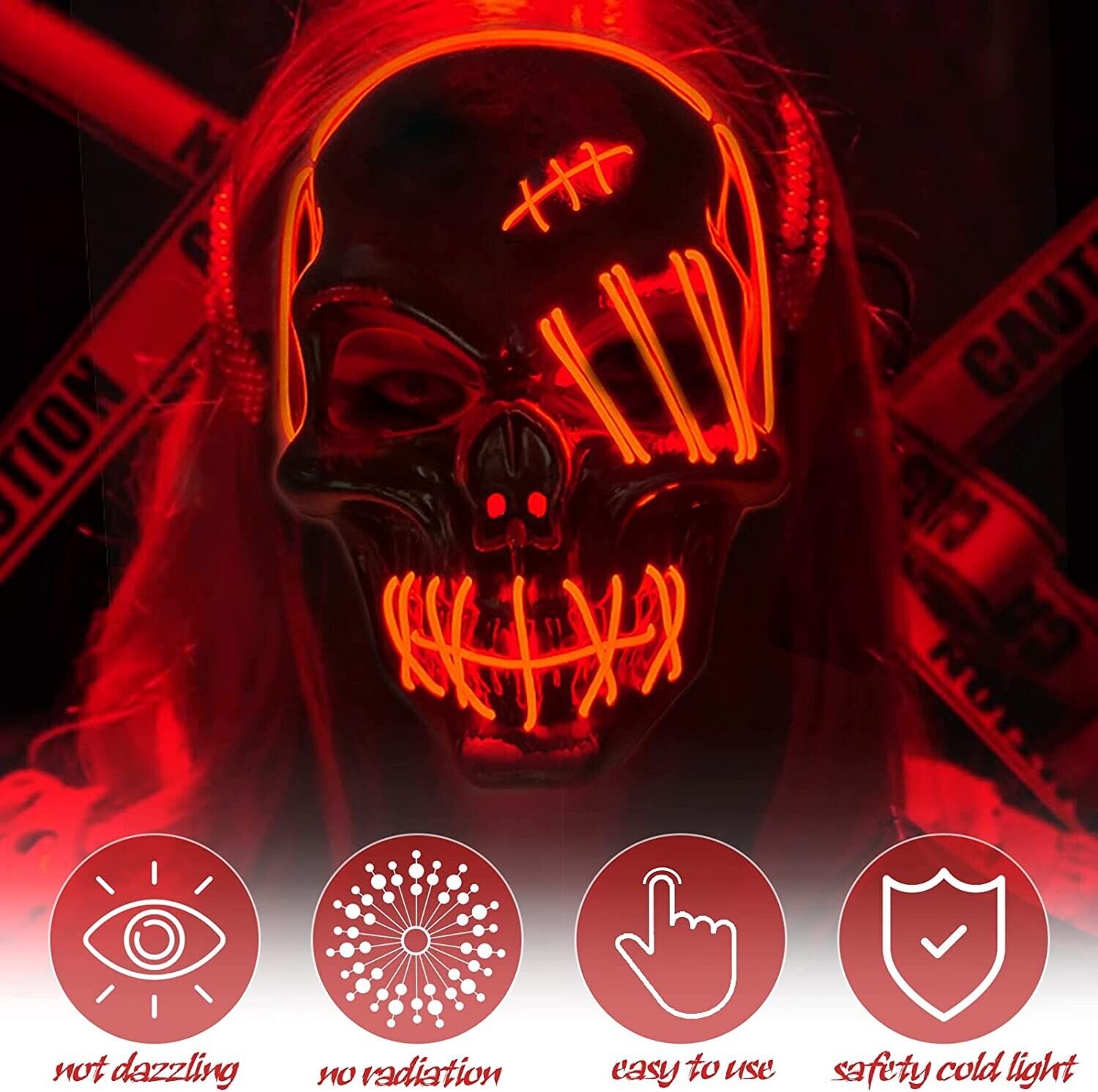 LED Grusel Maske wie aus the Purge - Halloween Horror Verkleidung Gesichtsmaske