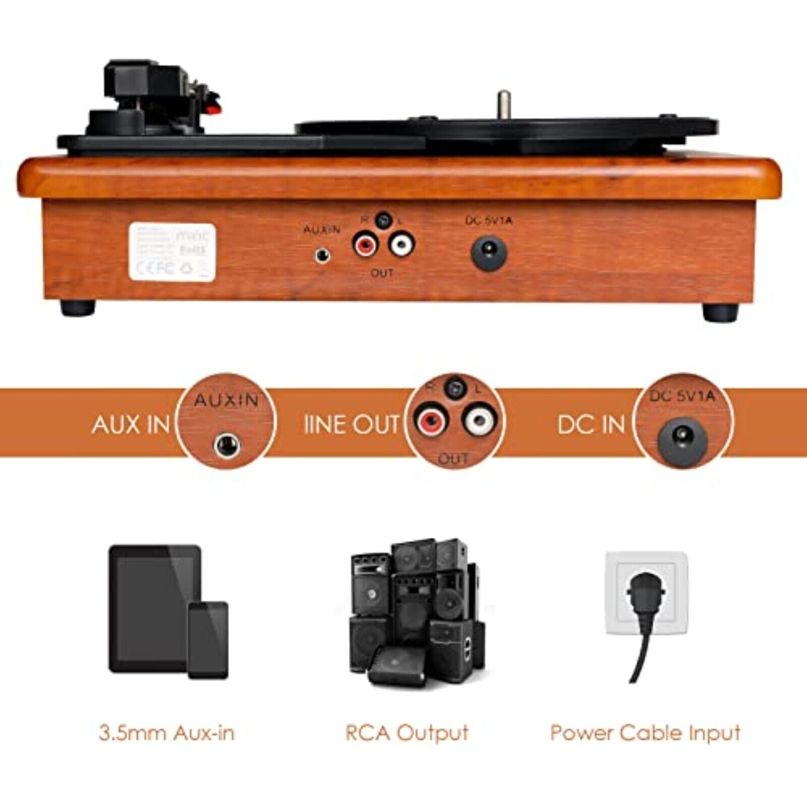 Plattenspieler Nostalgie Holz Musikanlage Kompaktanlage Retro mit USB Bluetooth