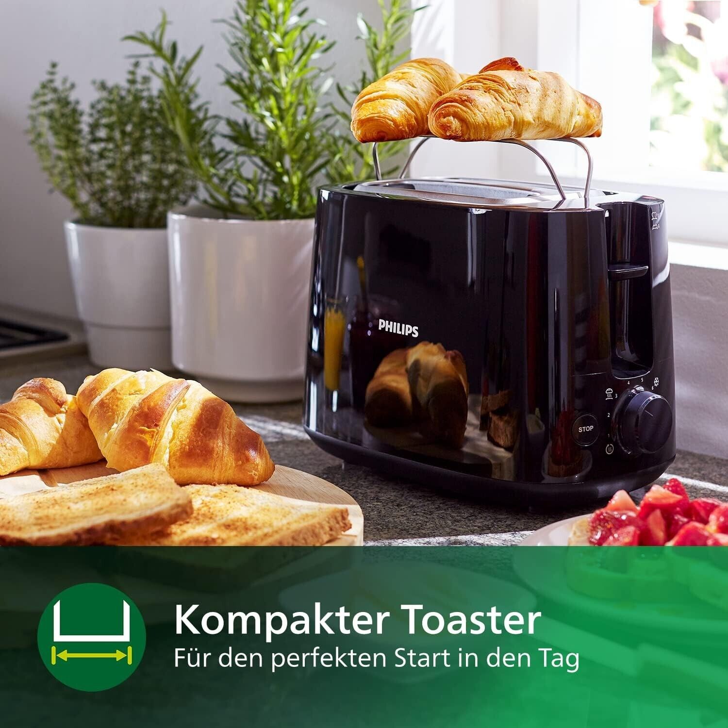 Philips Toaster – 2 Toastschlitze, 8 Stufen Brötchenaufsatz, Auftaufunktion neu