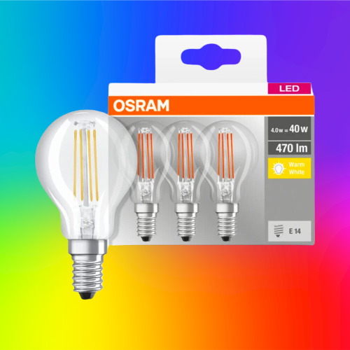 3x Osram LED Filament Lampen Tropfen 4W = 40W E14 klar 470lm warmweiß 2700K-NEU