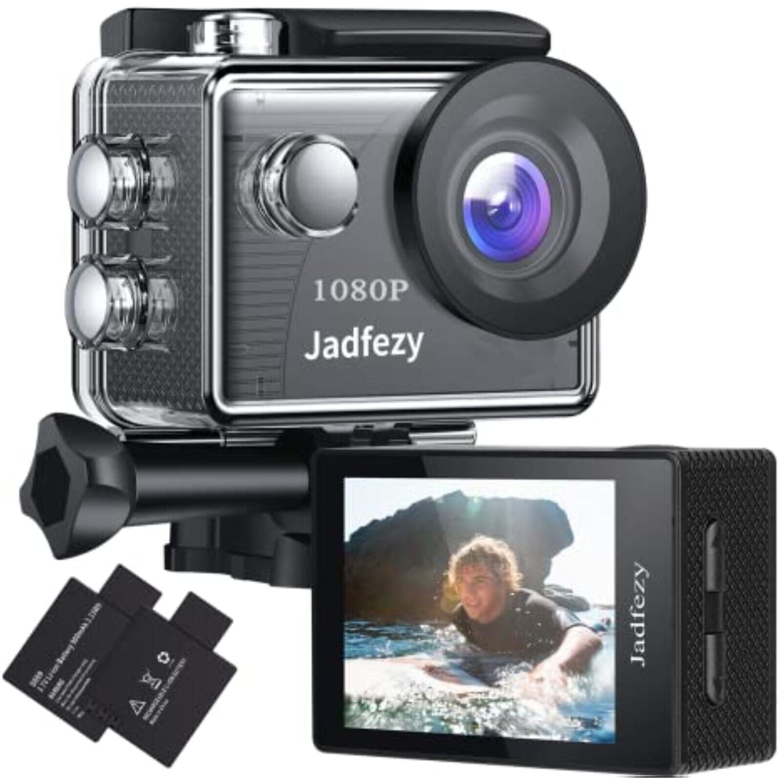 Jadfezy -1080-FHD-Action-Cam, (30 fps) wasserdicht bis 30M mit Zwei 900 mAh