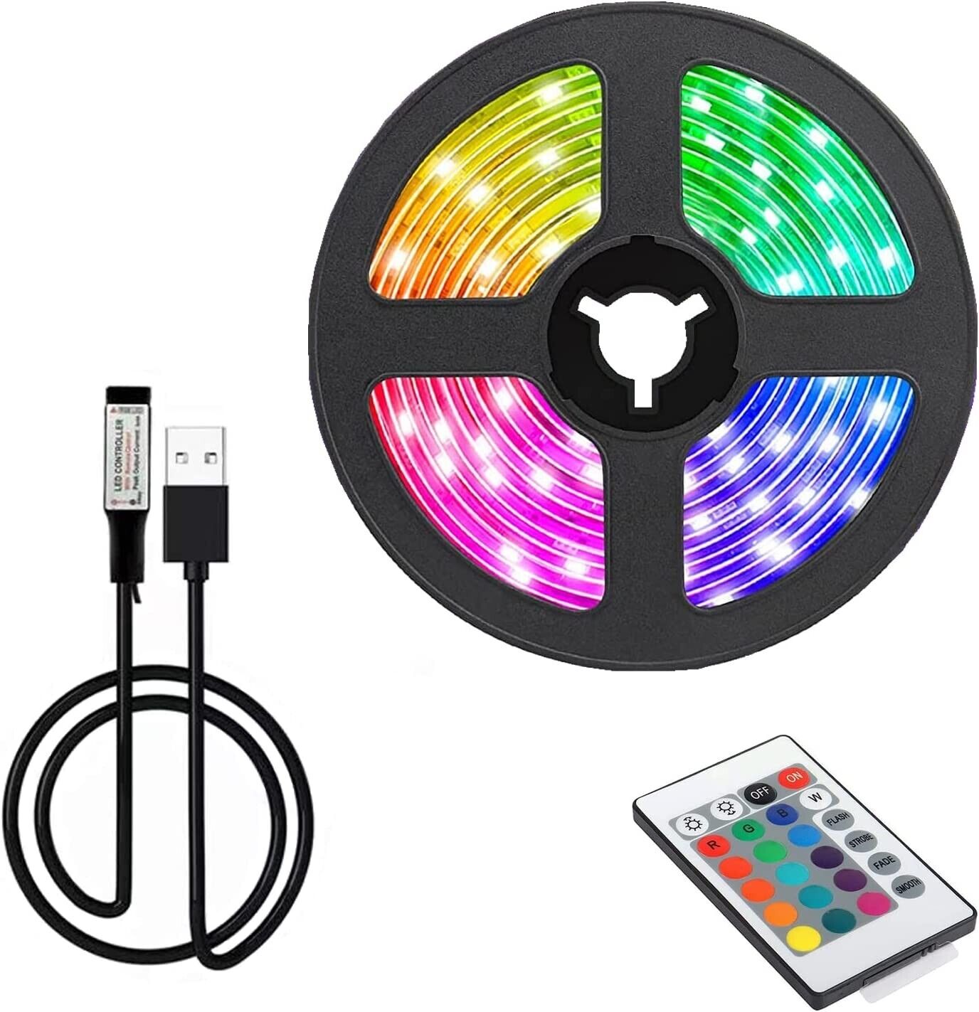 5m LED RGB 5050  Strip Set USB Netzteil mit 24 Tasten Fernbedienung 16 Farben