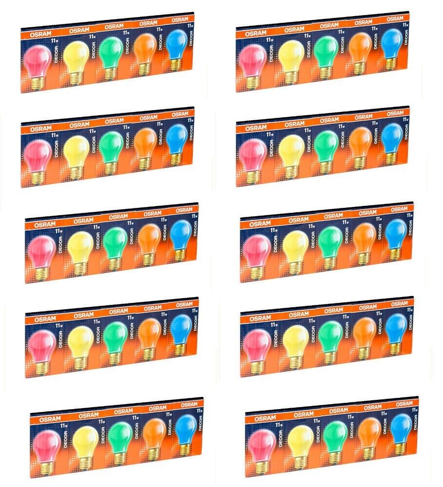 Glühbirne 11W Glühbirnen Set 100 x Osram Rot Gelb Grün Orange Blau E27 Glühlampe