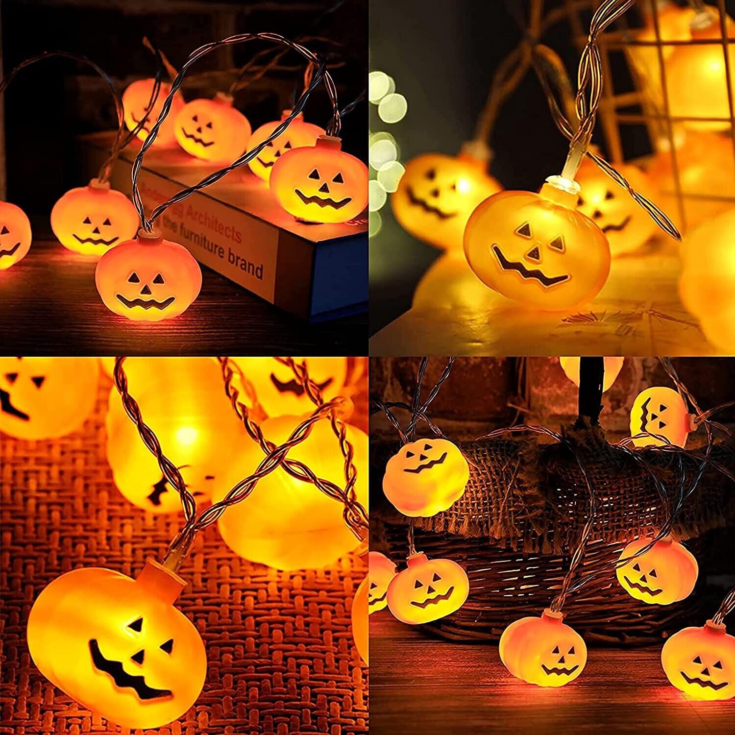 20x LED Halloween Lichterkette Geist Kürbis Hängend Beleuchtung Außen Party Deko