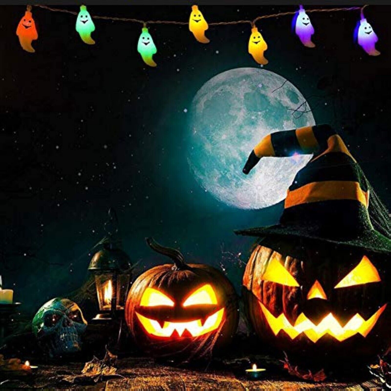 LED Ghost Lichterketten Kürbis Lichterkette Halloween Außen Innen Beleuchtung DE