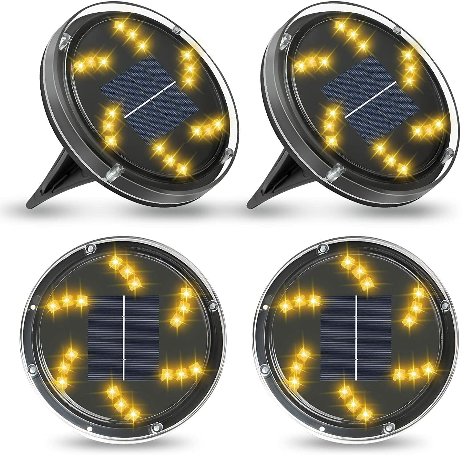 Solar Bodenleuchte Warmweiß, 18 LEDs Gartenleuchten für Außen, 4 Stück - Led Sol